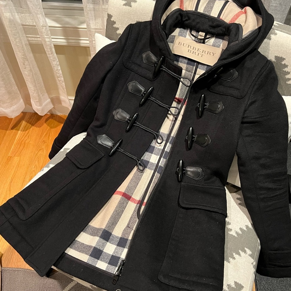 Burberry Duffle Wool Coat Size USA 2 Black